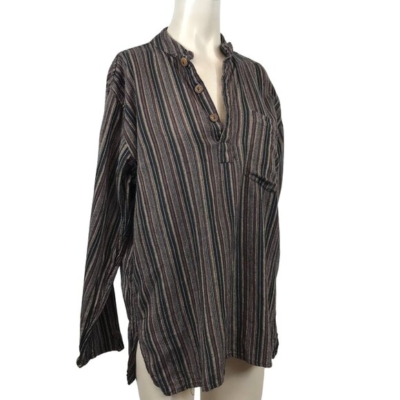 AVATAR- WOMEN'S M/L - MULTICOLOR STRIPE LONG SLEEVE V NECK TOP W/ POCKET - Picture 1 of 8